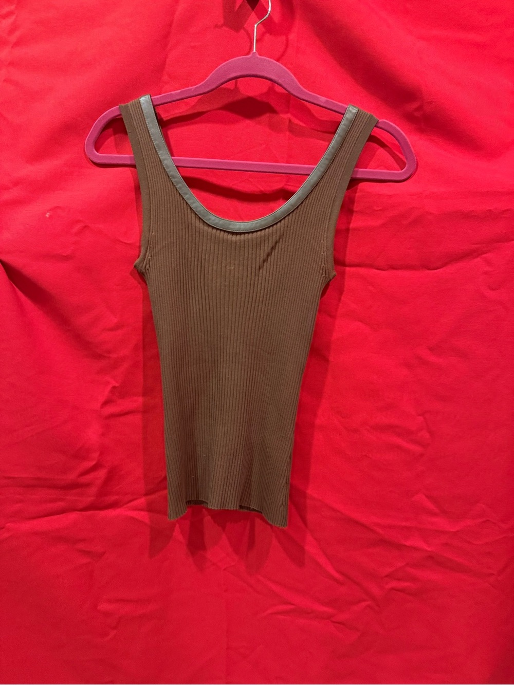 Cache Brown Ribbed Tank with Contrasting Trim - Picture 3 of 12